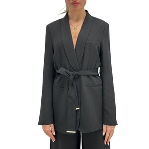 Banana Republic Factory Long Belted Blazer | Navy/Charcoal | NWOT | Size 10P